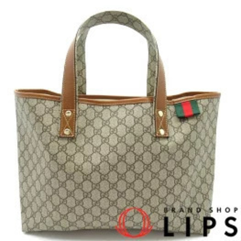 Gucci Sherry Tote Bag GG Supreme Canvas Leather Brown